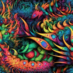 Colorful seamless dragon pattern with a psychedelic twist 