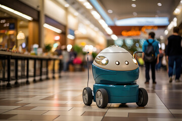 Compact wheel-based bot in supermarket 