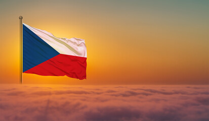 Czech republic  national flag waving in beautiful sky.