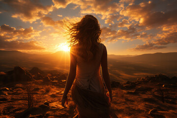 A person's silhouette in front of a radiant sunset, illustrating how light and shadow influence our perception of the world. Generative Ai.