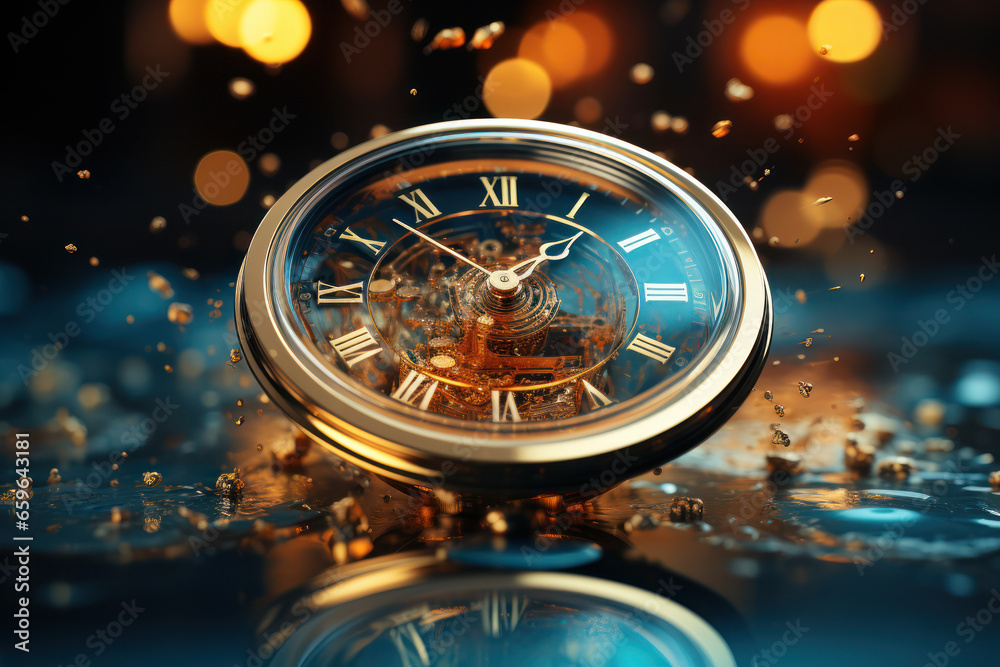 Wall mural a clock with hands that spin backward, challenging the flow of time. concept of temporal distortion.