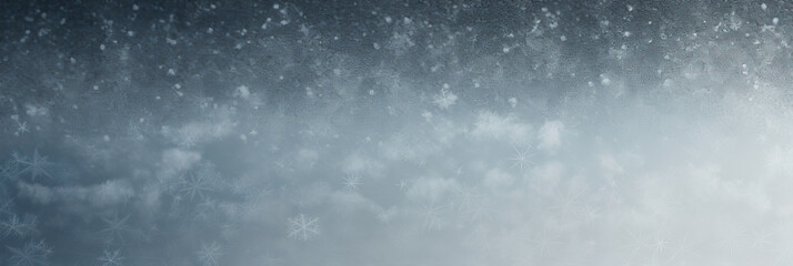 Panoramic winter white snowfall on blue skies background 