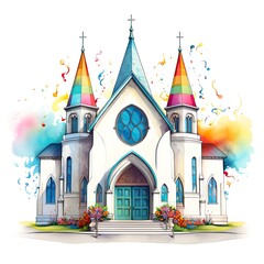 Fototapeta premium Drawing of a church on a white background.