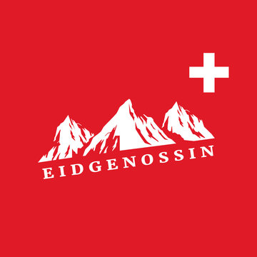 Eidgenossin: Schweizer Kreuz mit Bergen, Swiss Alps, Schweizer Alpen