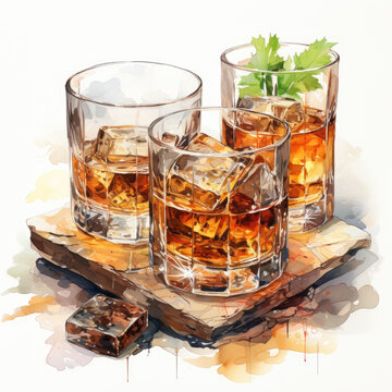 watercolor Whiskey clipart, Generative Ai