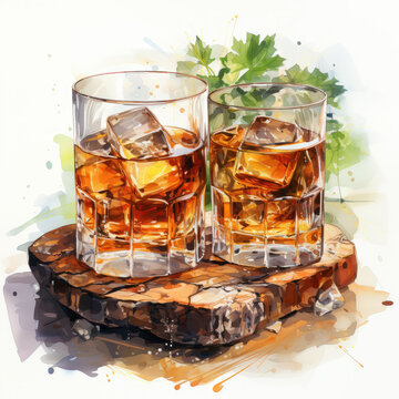 watercolor Whiskey clipart, Generative Ai