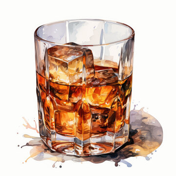 watercolor Whiskey clipart, Generative Ai