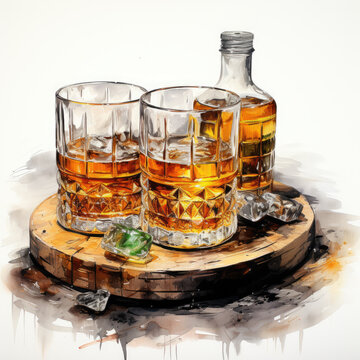 watercolor Whiskey clipart, Generative Ai