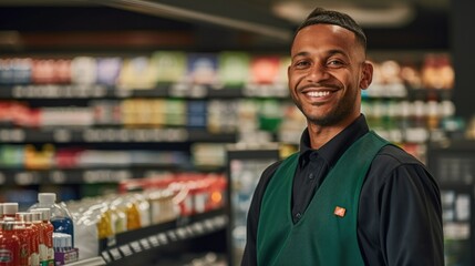 Fototapeta premium A working manager overseeing supermarket operations, ensuring smooth efficiency in the store.