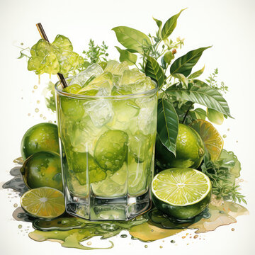 green cocktail with limes and ice clip art preview