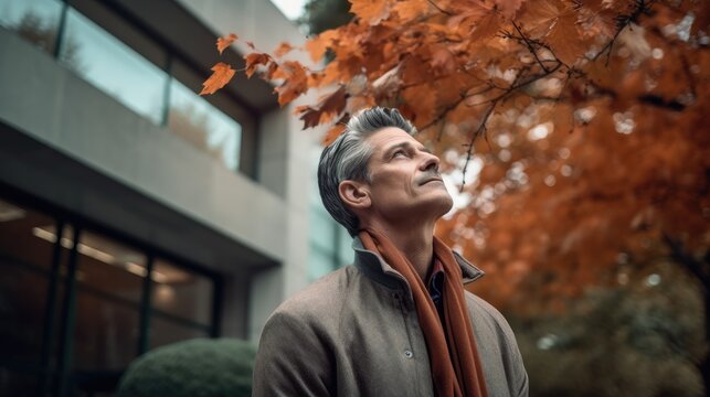 Concerned Thoughtful Older Man Looking Up, Thinking Over Healthcare Problems, Retirement. Face Portrait, Side View