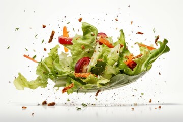 Delectable Caesar salad falling. Plate diet dish. Generate Ai