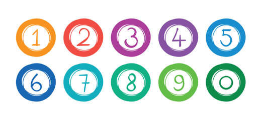 hand drawn colorful circles and 0-9 numbers - obrazy, fototapety, plakaty