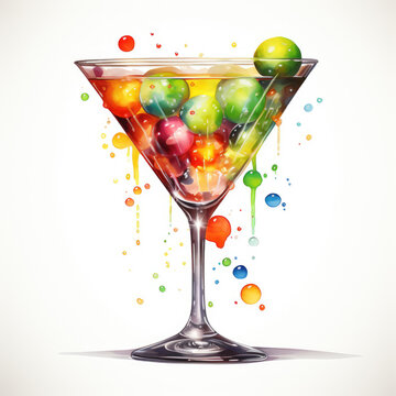 Watercolor cocktail drink Clipart, Generative Ai