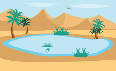 Fototapeta na wymiar Vector desert illustration with arabic desert landscape