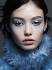 Woman makeup look blue pastel fashion winter