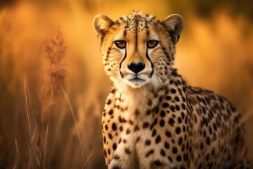 Obraz premium Powerful Wild cheetah animal nature. Face predator. Generate Ai