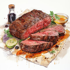 watercolor Steak clipart, Generative Ai