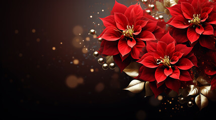 Christmas background with flowers - obrazy, fototapety, plakaty