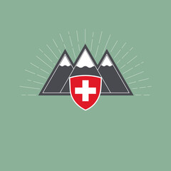 Schweizer Wappen mit Bergen, Swiss Alps, Schweizer Alpen