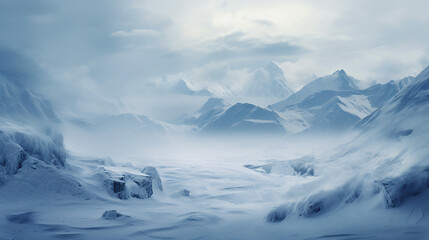 Fototapeta na wymiar Winter Mountains Landscape Alps during Snowfall. Snow covered mountain landscape in winter