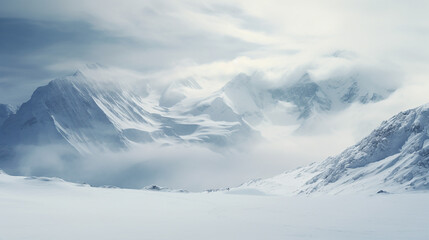 Winter mountains landscape Alps during snowfall. Snow covered mountain landscape in winter - obrazy, fototapety, plakaty