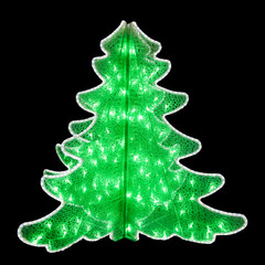 glowing garland with light bulbs in the form of a green Christmas tree on a black background