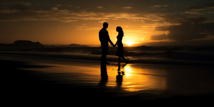 photo of silhouette of a couple on the beach