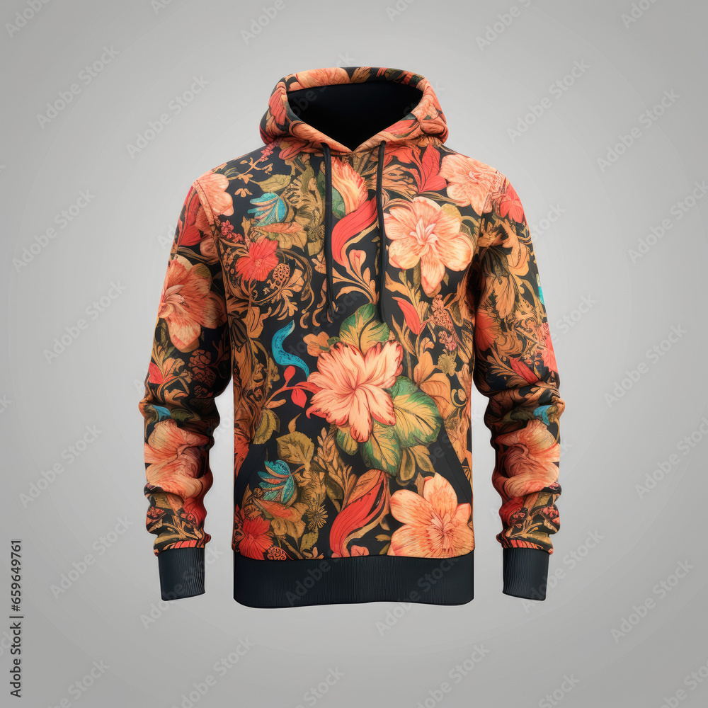 Poster Trendy hoodie with floral pattern, mock up