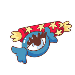 Groovy candy characters vector illustration. Cartoon isolated retro holiday candies in wrapper, funny sticker with psychedelic eye on sweet dessert, cute weird caramel gift with hallucinations