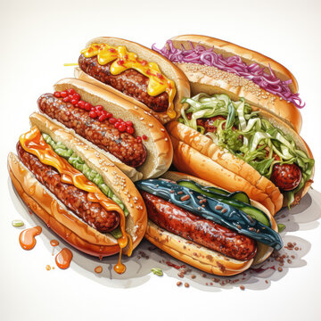 watercolor Hotdog clipart, Generative Ai