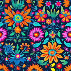 Fototapeta na wymiar Seamless Floral pattern on black background