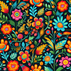 Fototapeta na wymiar Seamless Floral pattern on black background