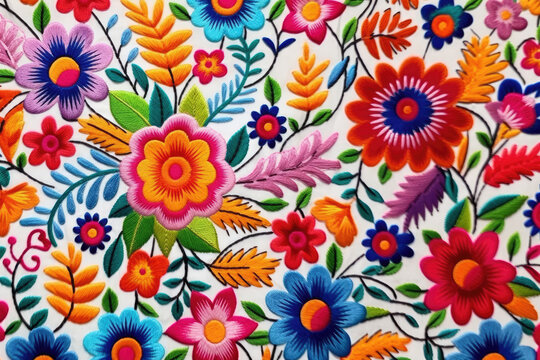 Colorful floral embroidery pattern background backdrop 