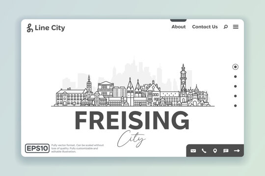 Freising, Germany architecture line skyline illustration. Linear vector cityscape with famous landmarks, city sights, design icons. Landscape with editable strokes.