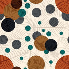Terra colors circles seamless pattern with leaves texture 