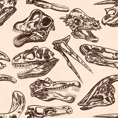 Dinosaurs fossils skull heads sketch seamless pattern  © Alejandro Bernal