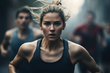 Fototapeta na wymiar High-performance Cinematic running people. Run feet exercise. Generate Ai