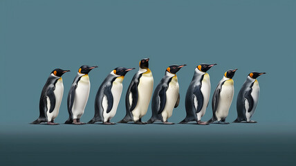 Obraz premium group of Penguin full body side view, isolated on green background,generative ai
