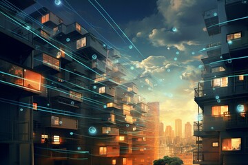 High-speed internet connection to residential buildings. Generative AI - obrazy, fototapety, plakaty