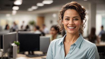 Fototapeta premium Happy female employee in the office