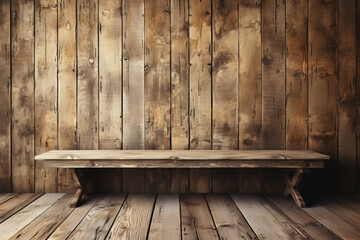 wooden bench over a wooden plank background