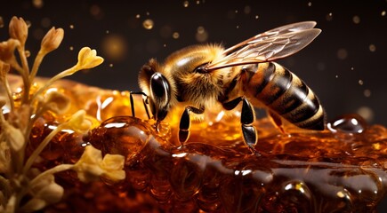 close-up of a bee on a honey, bee doing honey, bee in beehive, close-up of bee doing honey in beehive, honey background, bee wallpaper