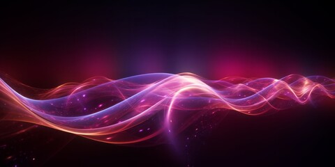 Obraz premium A Cosmic Wallpaper Background Featuring Gold, Vibrant Magenta and Purple Energy Waves Set Against a Black Background, Emanating Mystical and Spiritual Vibrations