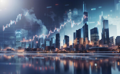 Fototapeta premium Investment and trading concept with business chart and cityscape background.