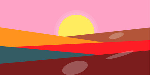 A sunset with a mountain in the background illustration landscape