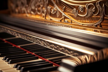 Weathered Closeup old piano. Old key music. Generate Ai