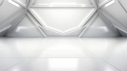 Beautiful futuristic Geometric white and gray background with floor in studio lighting.generative ai