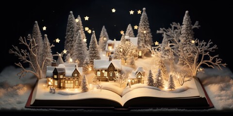cozy winter holiday interior decor in the style of book art installations Generative AI