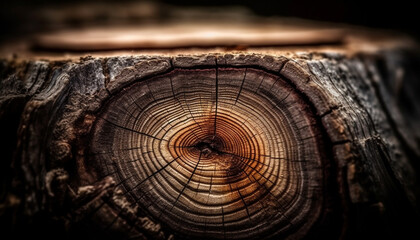 Tree trunk cross section reveals concentric growth rings generated by AI